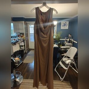 Shiny Beige Formal/Cocktail Dress with Split